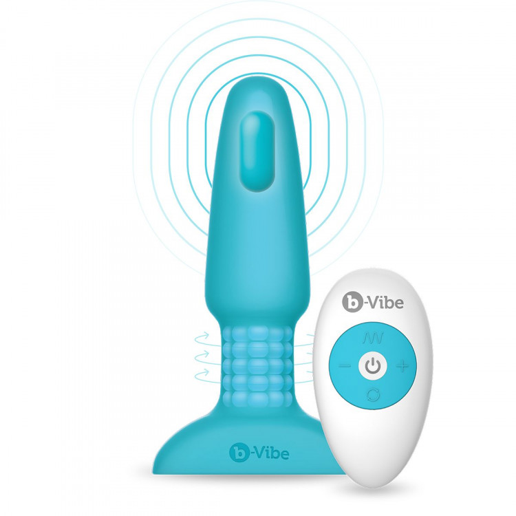 Анальная римминг-пробка с ДУ b-Vibe Rimming Plug 2, голубой E26455 - b-Vibe - С вибрацией - Купить