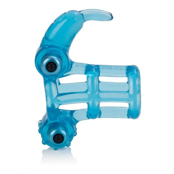 Насадка с вибрацией Double Fun Cock Ring with Double Penetration Vibe XR Brands черный XRAE388 - XR Brands - Насадки на Член - Купить