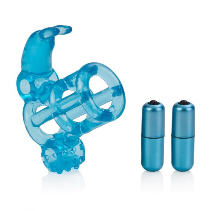 Насадка с вибрацией Double Fun Cock Ring with Double Penetration Vibe XR Brands черный XRAE388 - XR Brands - Насадки на Член - Купить